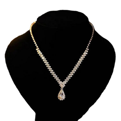 V-shaped Luxurious Necklace Inlaid Rhinestone Jewelry Sets for Women