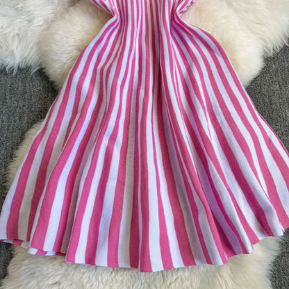 Sweater Striped Dress Knit Dresses Ruffles Party Casual Elegant Knitted Y2k Streetwear