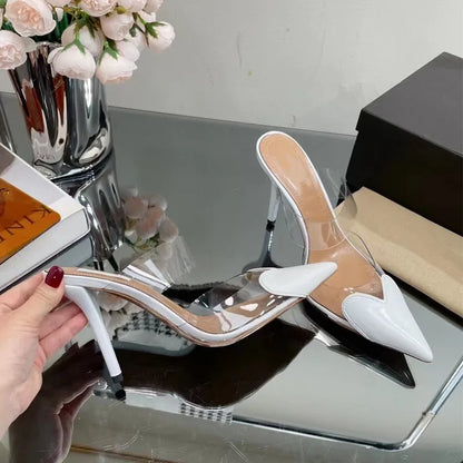Transparent PVC Mixed-color Women Pumps Elegant Pointed toe Thin High heels Slingbacks Mules Party Prom Shoes