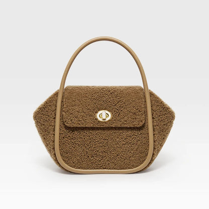 WOMEN'S HANDBAG WINTER WOOL EVENING LEATHER ORIGINAL STYLE LUXURY BRAND PURSE SHOULDER BAG