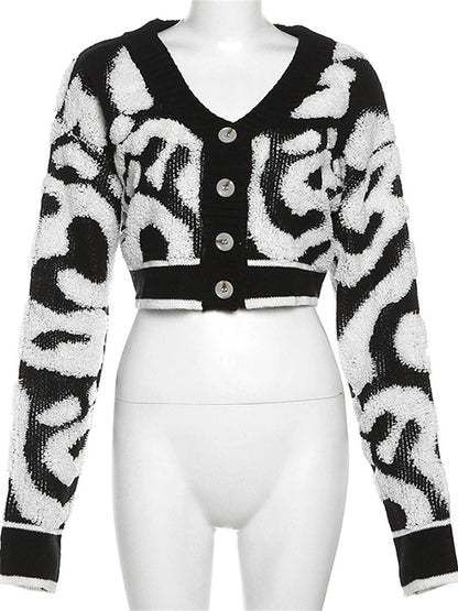 Women Bare Midriff Sweet Knitted Crop Cardigan  Girls Fleece Patchwork Warm Button Sweater