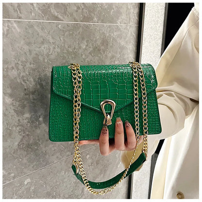 Crocodile Pattern Shoulder Bags For Women Chains Square Bag Crossbody Handbag