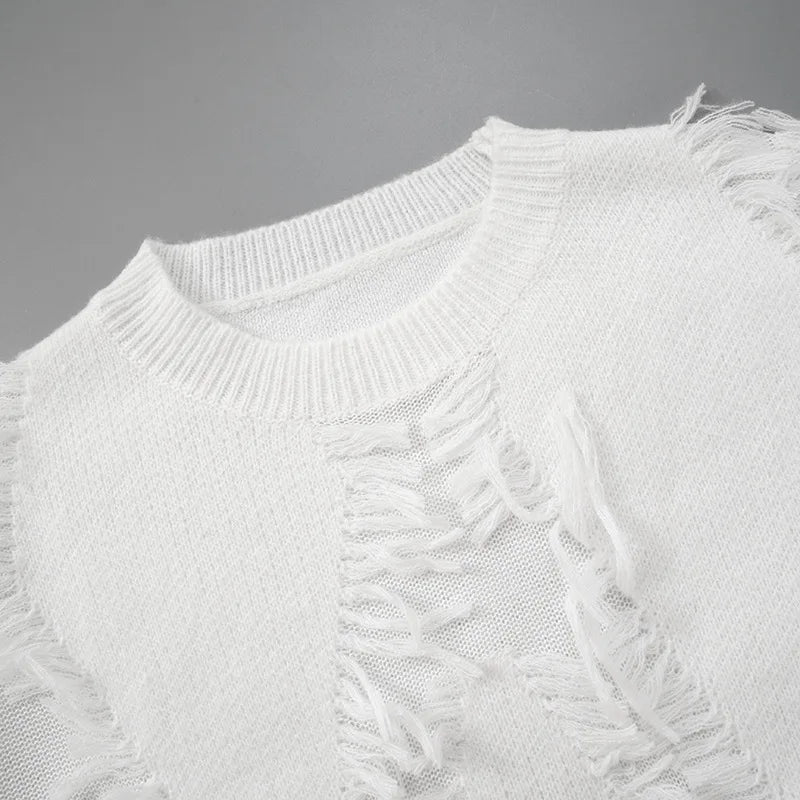 Tassel Oversize Knitted Sweater For Women Autumn Jumpers