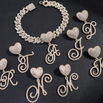 A-Z Cursive Initial Letter Cuban Anklets Bracelet For Women 14mm Iced