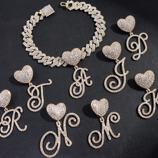 A-Z Cursive Initial Letter Cuban Anklets Bracelet For Women 14mm Iced