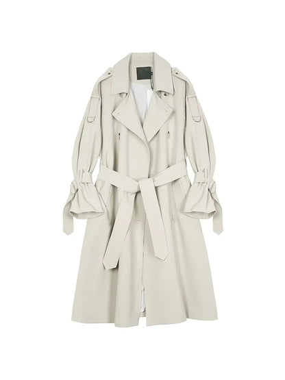 Autumn Long Soft Flowy Trench Coat for Women Sashes Sleeve Double Breasted Korean Fashion