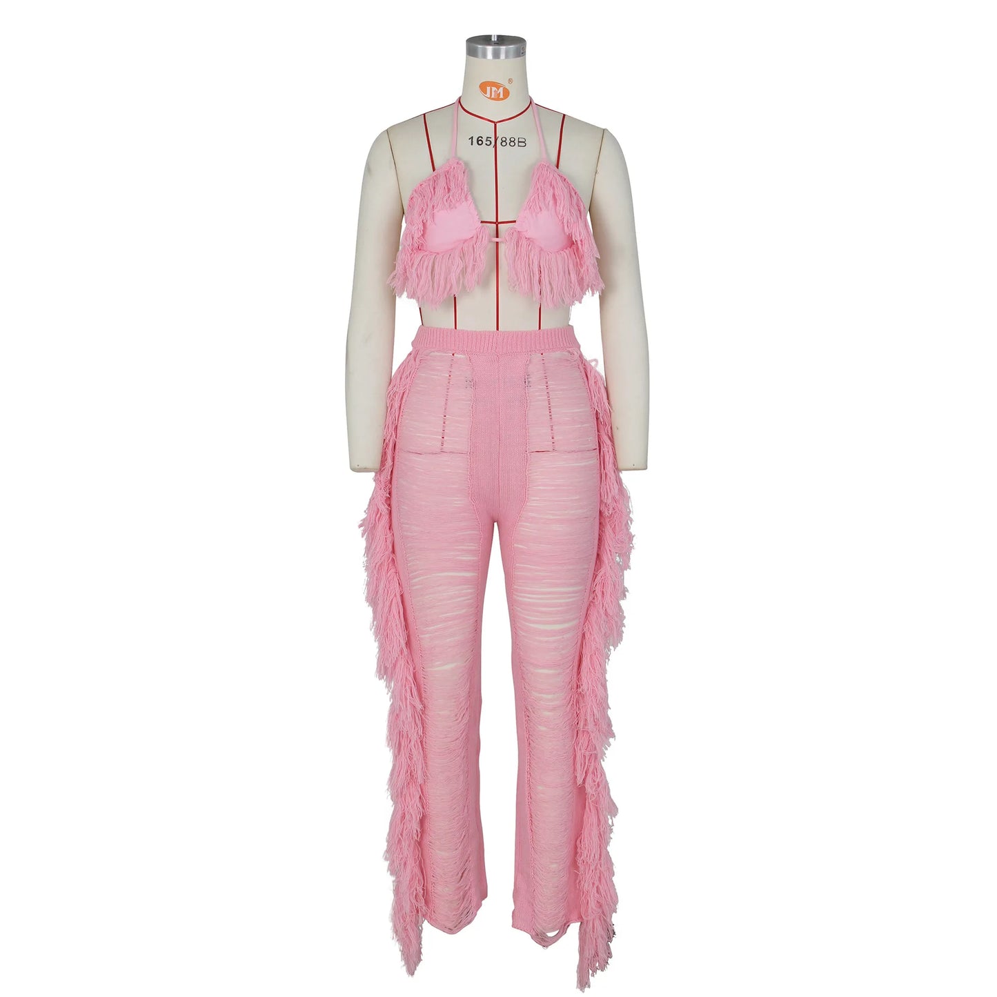 Tassel Knitted Pants Two Piece Set Resort Outfit Vacation Outfit Beach Cover Up