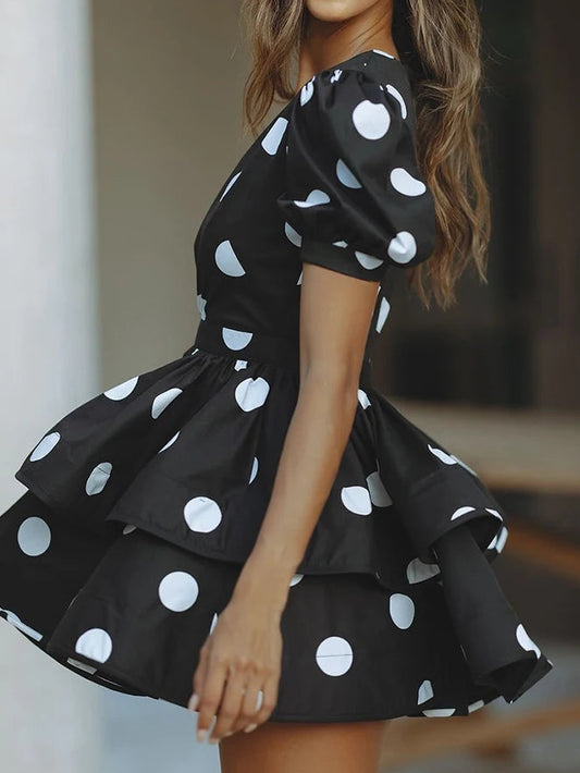 Women's Elegant Loose Polka Dot Mini Dress