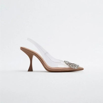 Women High Heel Sandals Women's Pointed Banquet Simple Clear Heels Sandals