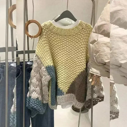 Women Pullovers Knitted Sweater Round Neck Full Sleeve Sweaters Loose Jumpers