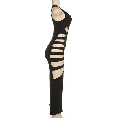 Sexy Dress Women Summer New Sleeveless Split Solid Skinny Stretch Maxi Bodycon Clubwear Vacation Outfits