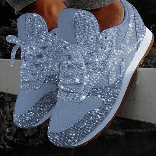 Women Flat Sneakers Casual Bling Vulcanized Shoes Women Mesh Lace Up Shoes