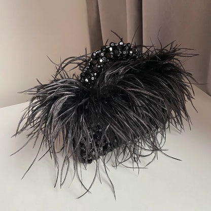 Pearl Bead Bag With Feather Fur Designer Brand Clear Acrylic Crystal Handbag Handmade