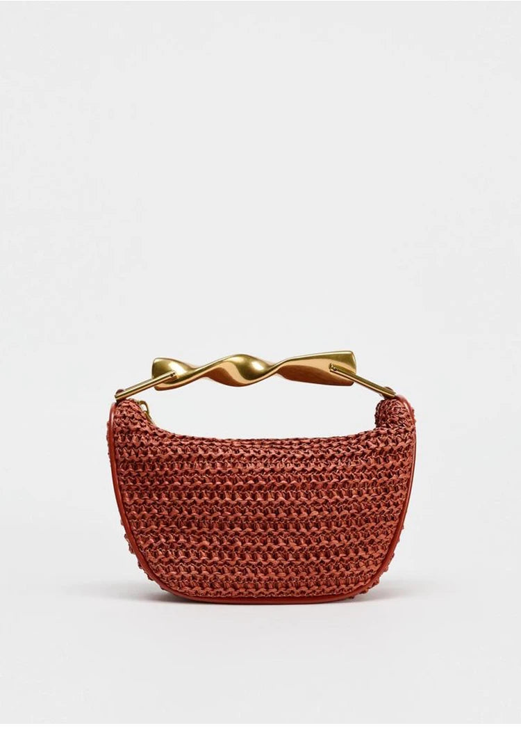 Summer Rattan Half-Moon Beach Straw Shoulder Bags Women's Straw Bucket Bag Purse Woven Straw Handbags Casual Tote Crossbody Bag