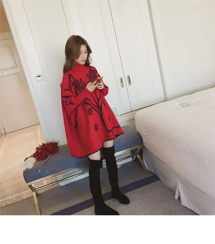 Turtleneck Loose Sweater Knit Pullover Jumper Women Clothing Bat sleeve Sweater