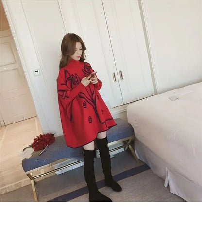Turtleneck Loose Sweater Knit Pullover Jumper Women Clothing Bat sleeve Sweater