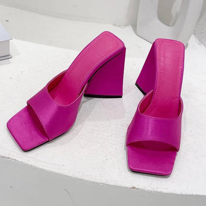 Silk Triangle Square Heels Heel Woman Slippers Sexy Street Party Square Toe Heels