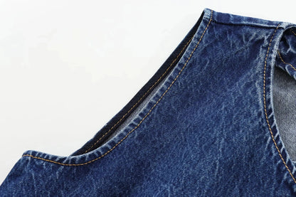 Women's Short Vest Blue Denim Vest Top Casual Cropped Sleeveless Top