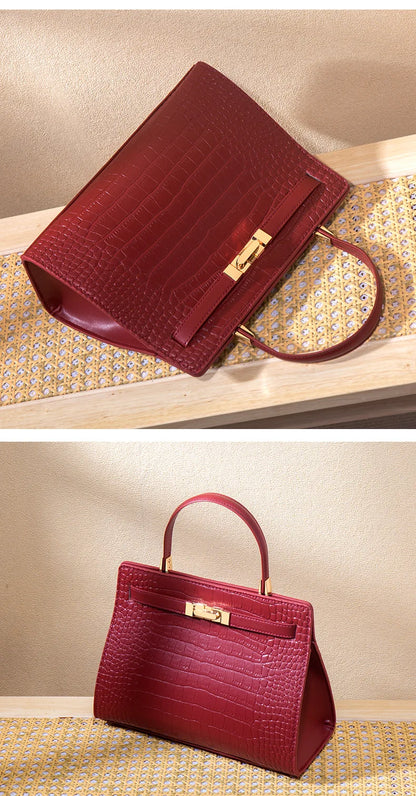 Genuine Leather Women's Bag, Red Mother's Shoulder Bag