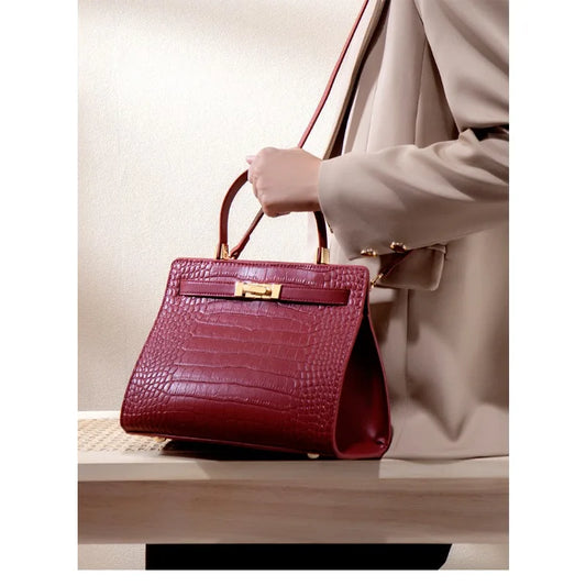 Genuine Leather Women's Bag, Red Mother's Shoulder Bag