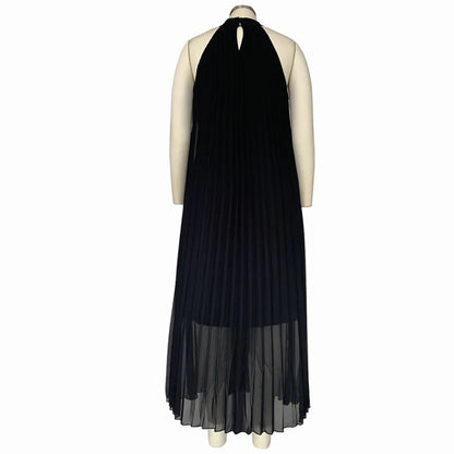 Plus Size Women Maxi Dress sleeveless Halter Hollow Out Maxi Dress