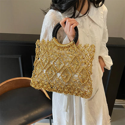 Handmade Woven Design Round Handle Handbags For Women