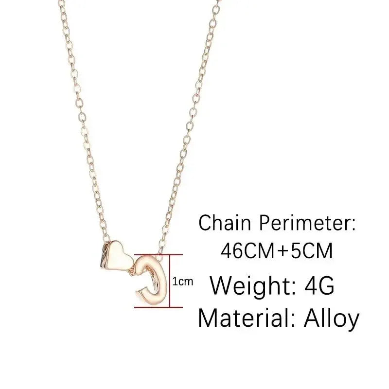 26 Letters Fashion Tiny Heart Dainty Name Initial Necklace