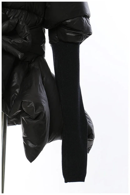 Women's Cotton-padded Coat Belt Irregular Waist Camouflage Knitted Sleeve Parkas Jackets Winter Jackets