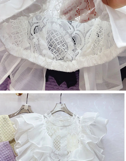 Women Blouse Shirts Stand Collar Y2k Tops Ruffles Lace Sexy Blouses