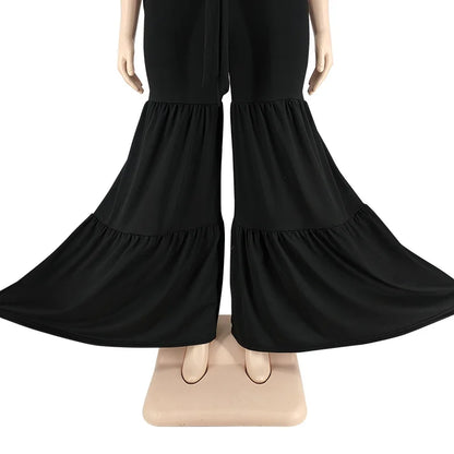 Plus Size Pants Sets Two Piece Outfits Summer Holiday Solid Bandage Top Wide Leg New Matching Suit