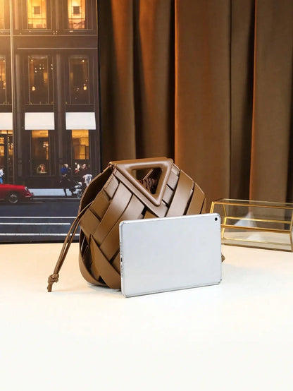 Woven Design Women Handbag, Tote Basket Bag, High-End Inverted Triangle Shaped Handbag