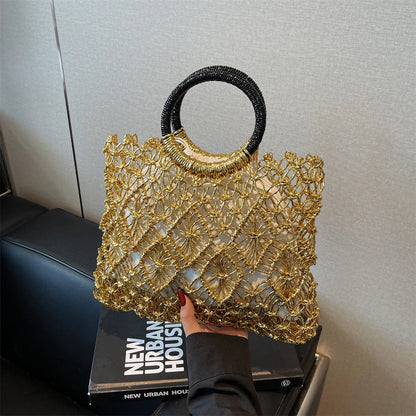 Handmade Woven Design Round Handle Handbags For Women