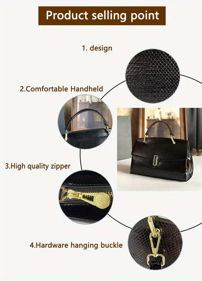 High End Women's Black Bag, Large Capacity Hand-Held Crossbody Bag