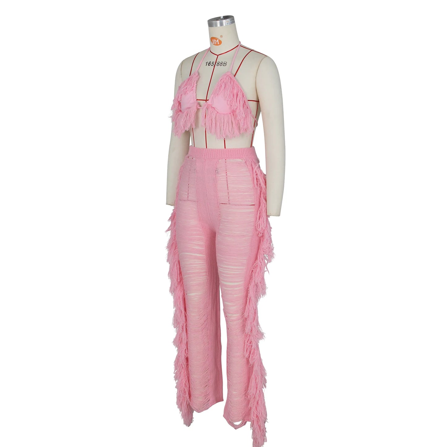 Tassel Knitted Pants Two Piece Set Resort Outfit Vacation Outfit Beach Cover Up