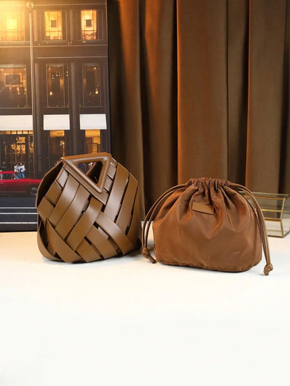 Woven Design Women Handbag, Tote Basket Bag, High-End Inverted Triangle Shaped Handbag