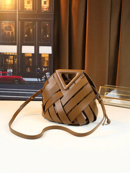 Woven Design Women Handbag, Tote Basket Bag, High-End Inverted Triangle Shaped Handbag