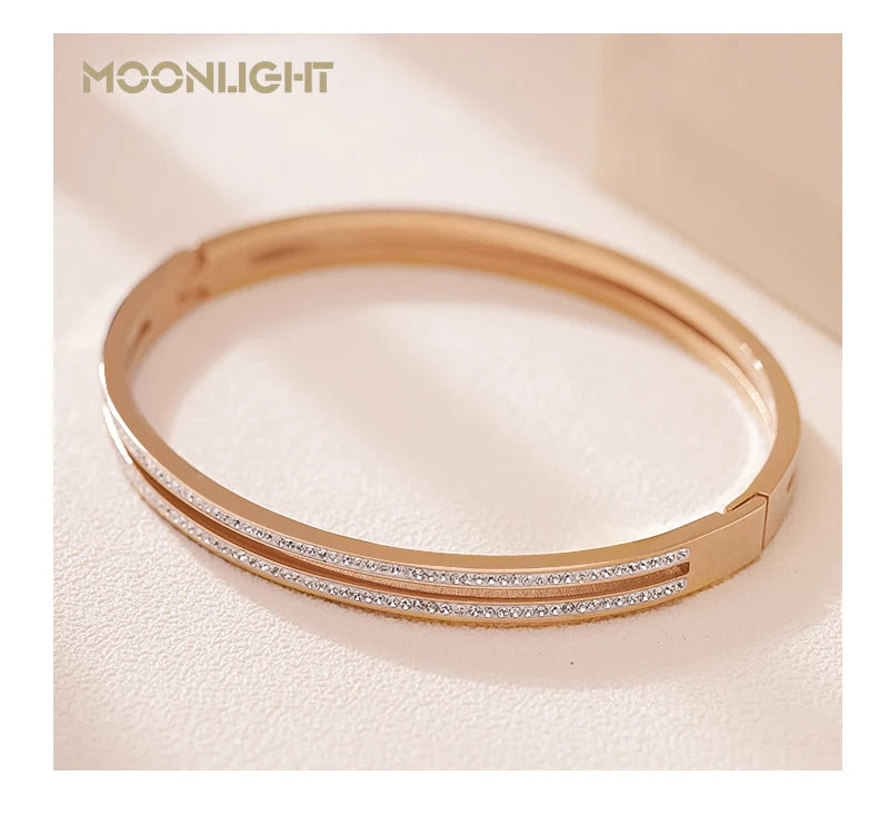 Trendy Titanium Steel Cubic Zirconia Cuff Bangles for Women