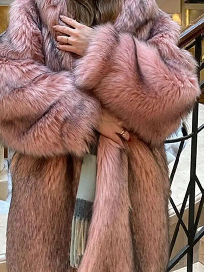 Tide Faux Fur Coat European Style Hooded Loose All Match Warm Cardigan Jacket