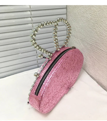 White Rhinestone Pink Butterfly Wedding Evening Clutches Party Prom Purse