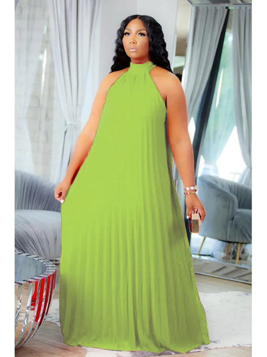 Plus Size Women Maxi Dress sleeveless Halter Hollow Out Maxi Dress