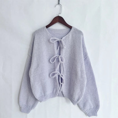 Elegant Knitted Cardigan Sweater Women's Lace up Cardigan