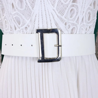 Elegant Dresses for Women O Neck Three Quarter Sleeve Belt Waisted Lace Patchwork Knee Length Luxury Female Birthday Party Dress