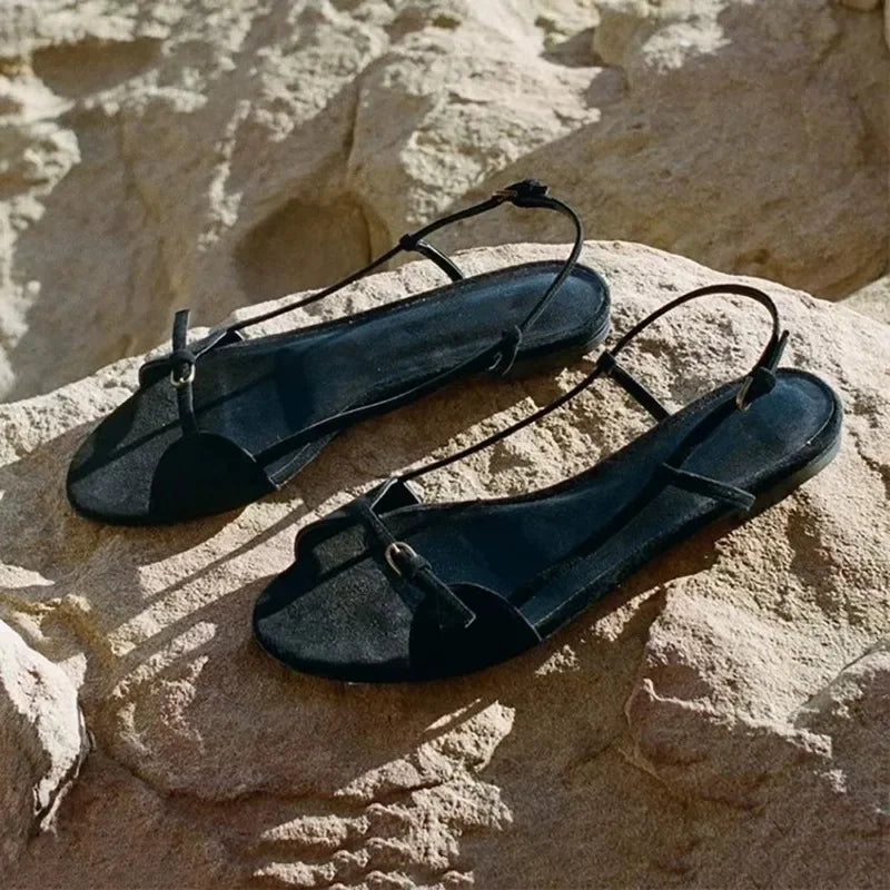 Women's summer flat round head open toe hollow strap sandals fashion lightweight non-slip sandals