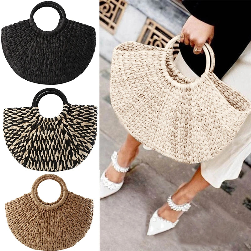 Women Straw Handbags Woman Handmade Woven Basket weave Handbag