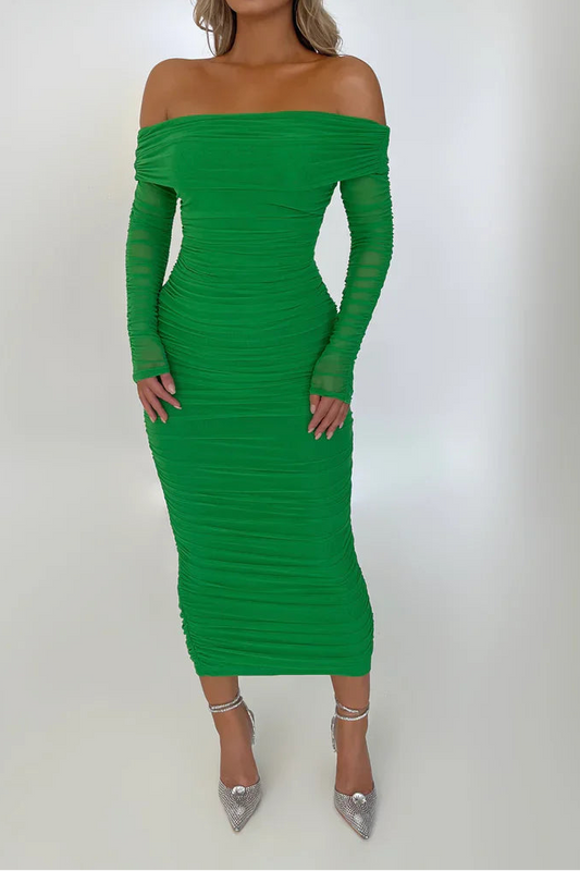 Off-shoulder Maxi Bodycon Dress For Women Backless Bodycon Ruched Party Long Dress