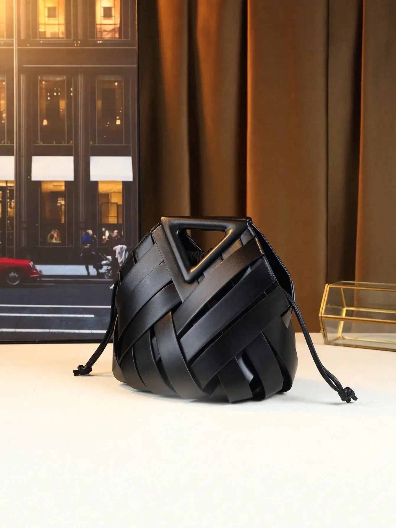 Woven Design Women Handbag, Tote Basket Bag, High-End Inverted Triangle Shaped Handbag