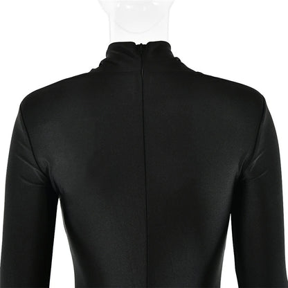Hollow Out Long Sleeve Maxi Dress For Women Metal Buckle Bodycon Cocktail Dress