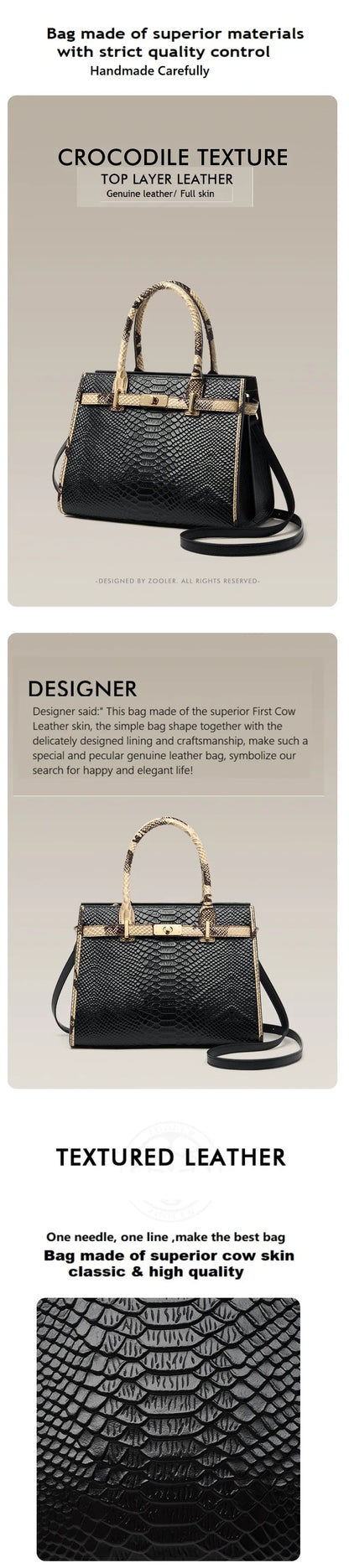 Elegant Single Shoulder Bag Business Women Black Animal Pattern Purses