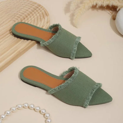 Women Flats Cowboy Slippers Summer Femme Pointed Toe Flip Flops