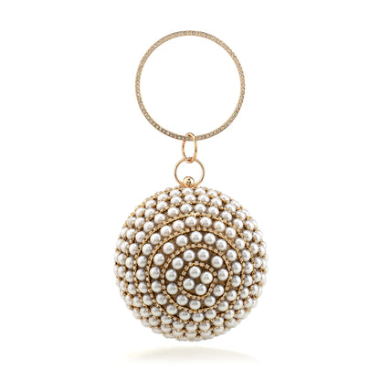 Party Pearl Clutch With Beaded Diamonds Evening Bag